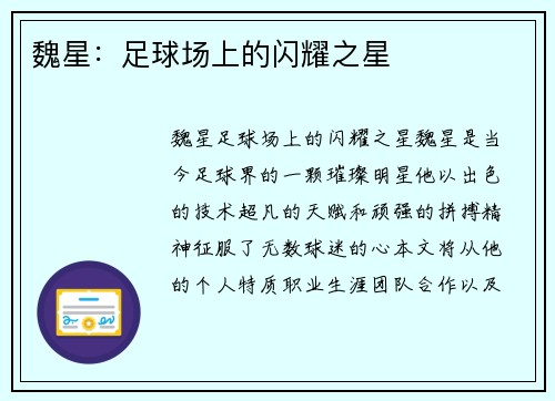 魏星：足球场上的闪耀之星